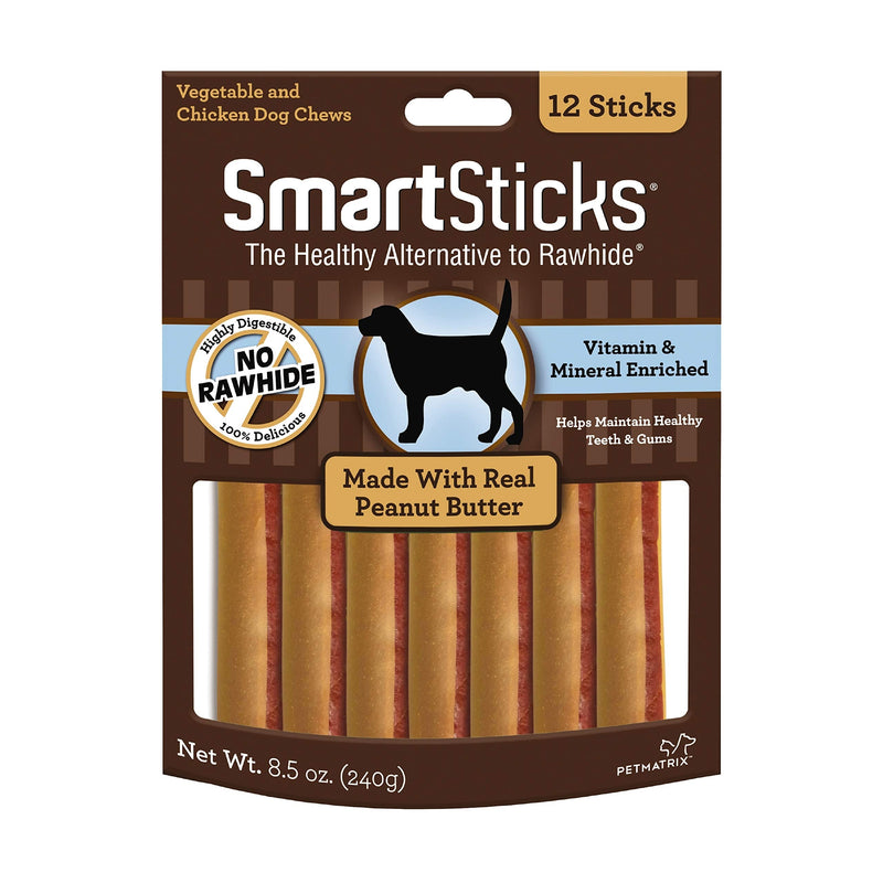 SmartBones SmartSticks With Real Peanut Butter 12 Count, Rawhide-Free Chews For Dogs