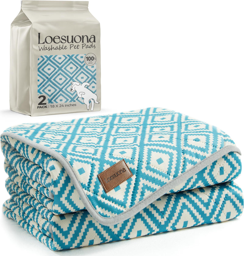 Loesuona Washable Pee Pads for Dogs , 2 Pack Ultra-Absorbent Reusable Puppy Pads with Waterproof & Non-Slip Backing, Leak-Proof Protection for Dog Training , Crates , Whelping & Playpens ( 18