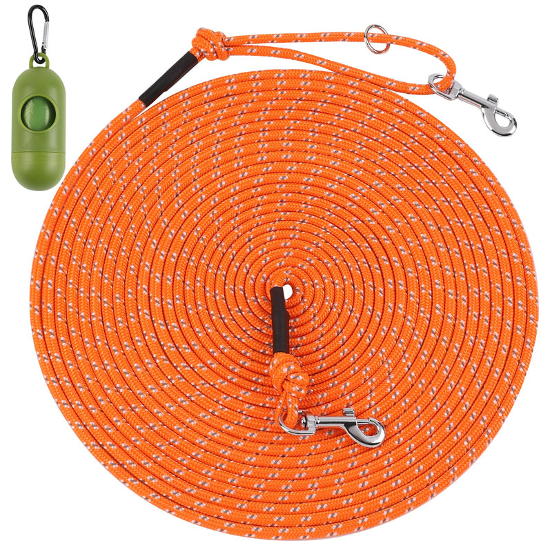 30FT Reflective Cat Leash,Escape Proof Long Training Lead for Cats Kittens & Small Pets,Durable Outdoor Walking Leash with Waste Bag Dispenser(Orange)