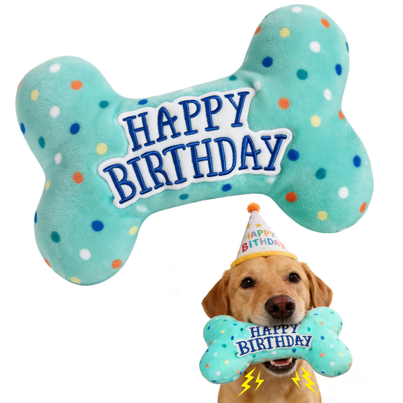 Prime Pets Dog Birthday Toys, Plush Dog Squeaky Toys, Stuffed Puppy Chew Toy for Small Medium Large Dogs, Bone Pet Toy