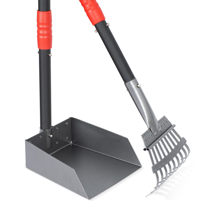 Heeyoo Dog Pooper Scooper, Dog Poop Tray and Rake Set, Pet Waste Removal Scoop with Long Adjustable Sectional Stainless Handles