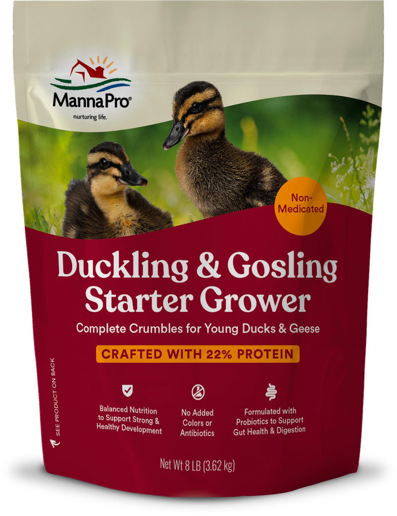 Manna Pro Duck Starter Grower Crumble – Non-Medicated Duckling Feed with Probiotics for Digestion, Ducks & Goose Starter Feed for Healthy Growth, Duck Grower Crumble Pellets, 8 lb