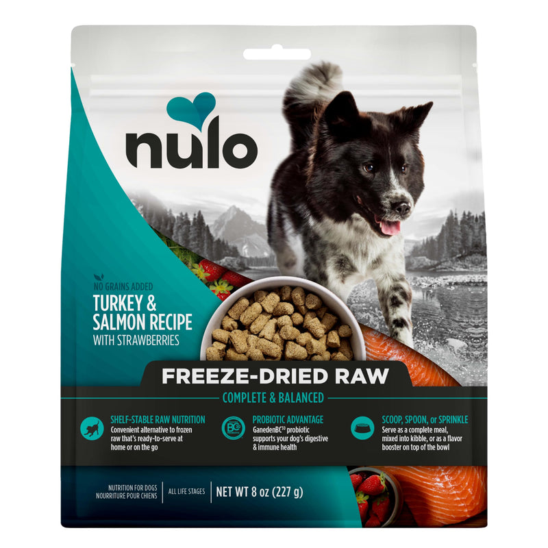 Nulo Freeze-Dried Raw Turkey & Salmon Recipe with Strawberries Complete and Balanced Dry Dog Food Kibble, 8 Ounce Bag