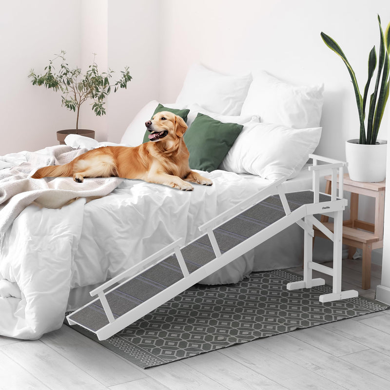 Onelike Wooden Dog Ramp for Bed with Removable Side Rail and Non-Slip Carpet, Stable Pet Ramp Stair for Couch Sofa for Small & Large & Senior Dogs, 74