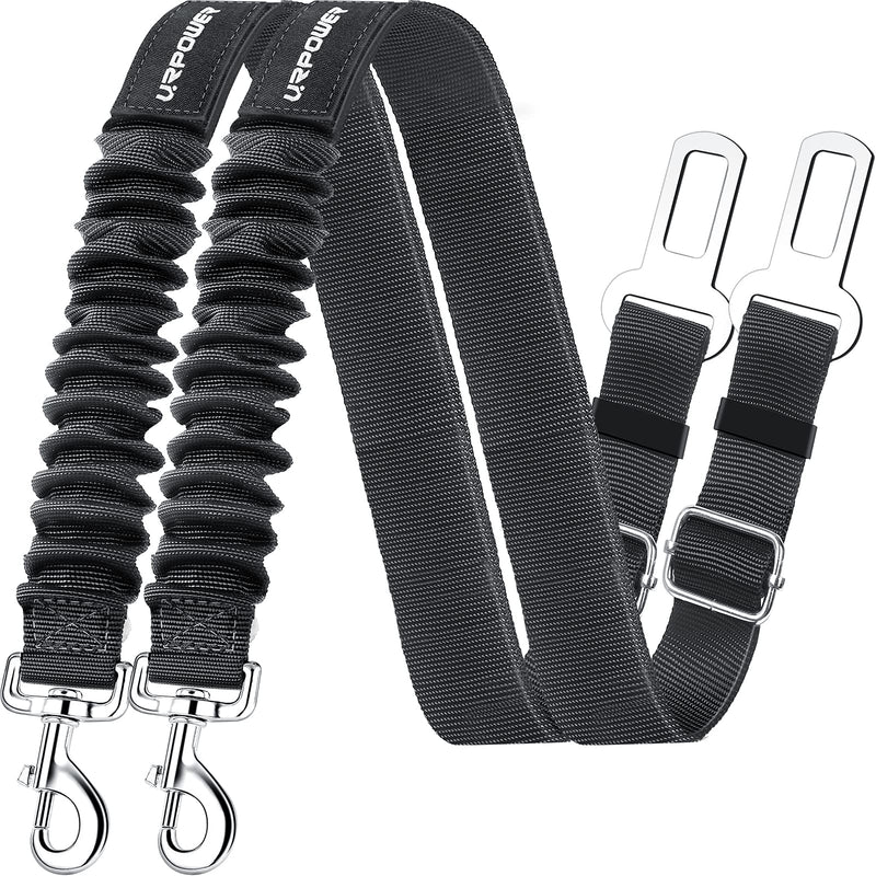 URPOWER 2 Pack Dog Seat Belt, Retractable Dog Car Harness Adjustable Pet Safety Belt with Elastic Bungee Buffer, Heavy Duty & Durable & 360 Degree Swivel Dog Seatbelts
