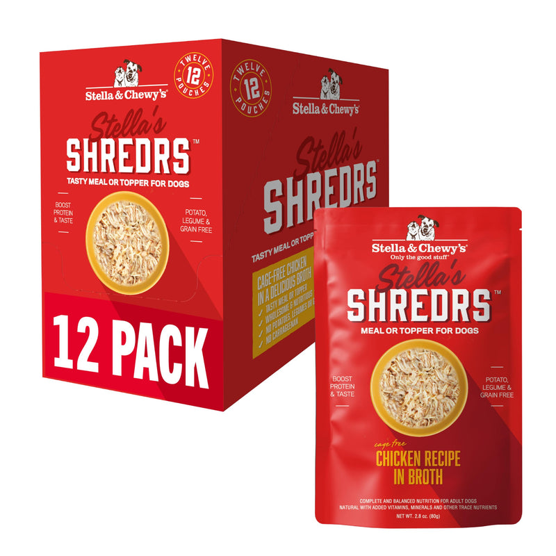 Stella & Chewy's Cage-Free Chicken Shredrs - Premium Dog Food Pouches - Perfect for Picky Eaters - 12 Pack, 2.8oz Each