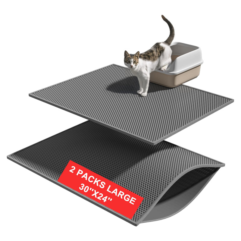 Pieviev 2 Packs Cat Litter Mat Double Layer Waterproof Urine Proof Trapping Mat (30''X24'', Gray)