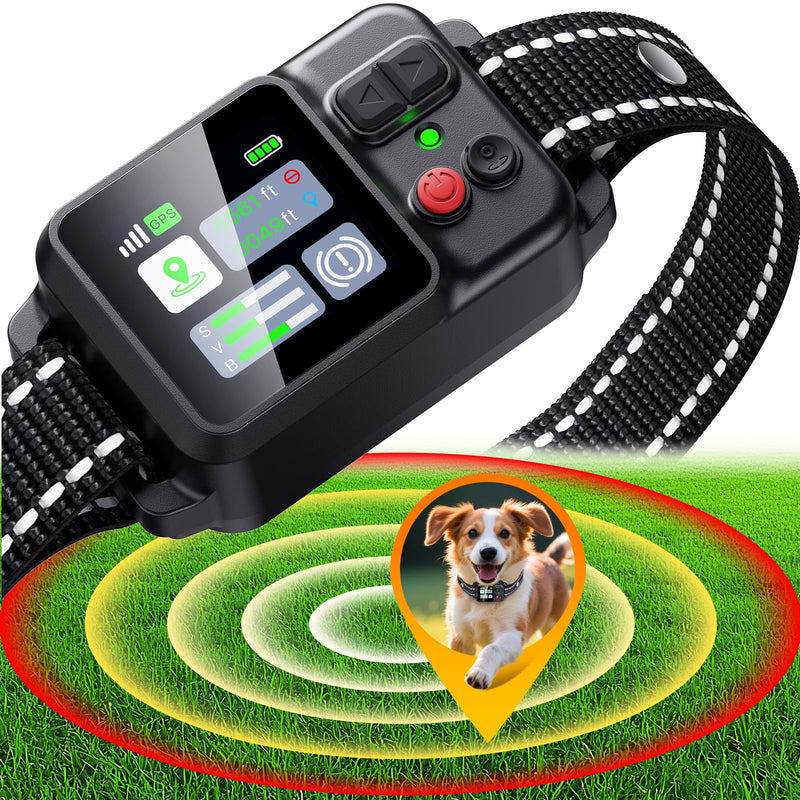 PRTRFLC GPS Wireless Dog Collar Fence System,Invisible Electric Fence for Dogs,Adjustable Range 49-6561ft,3 Training Mode,Rechargeable,Waterproof,Pet Containment System for Outdoor (Flat Black)