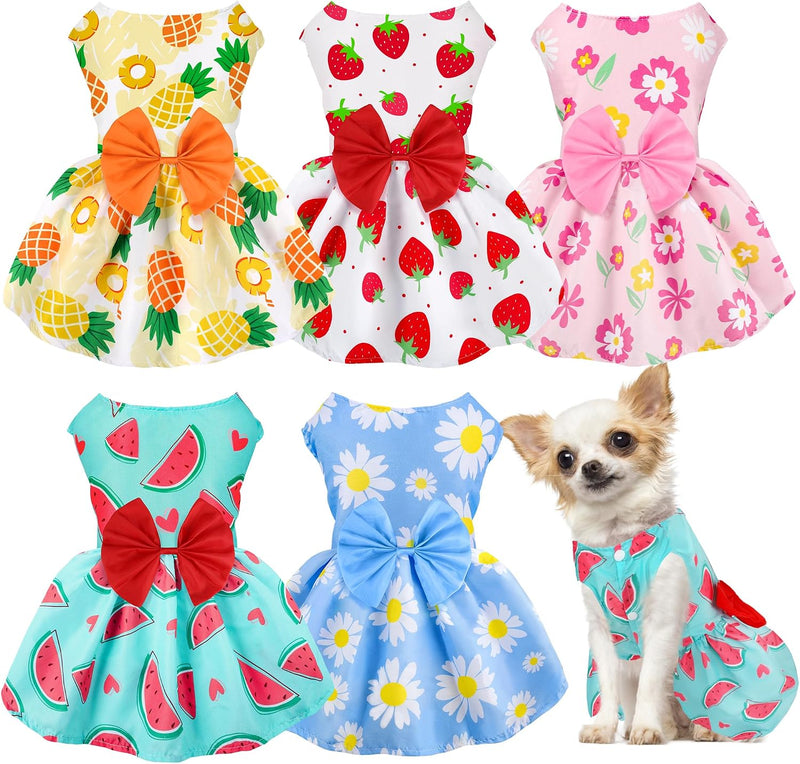 5 Pack Girl Dog Clothes Floral Summer Puppy Princess Bowknot Dog Dresses for Small Dogs Girl Clothes Cute Outfits for Bo