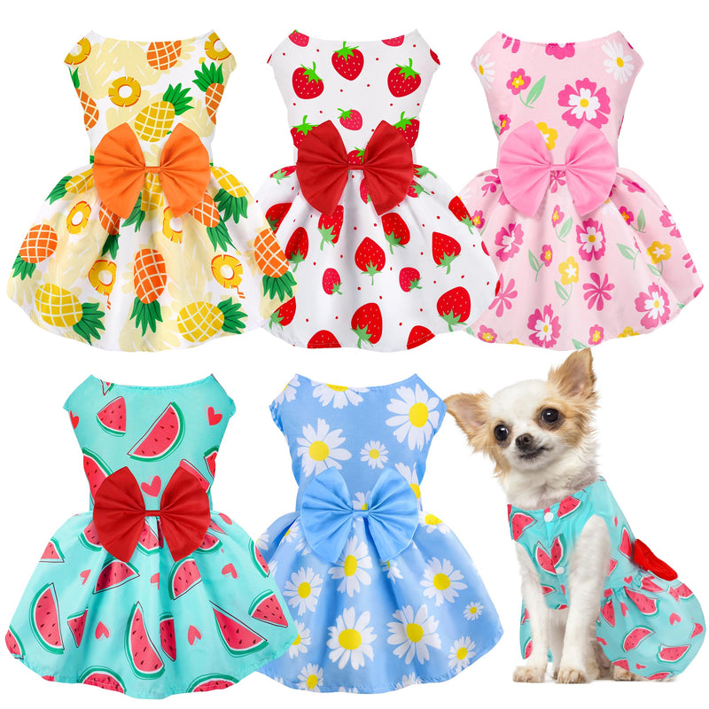 5 Pack Girl Dog Clothes Floral Summer Puppy Princess Bowknot Dog Dresses for Small Dogs Girl Clothes Cute Outfits for Boys Girls Pets Cats Dogs (Medium, Floral Summer)