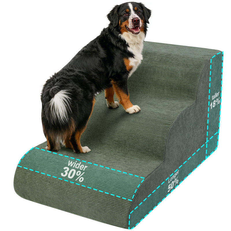 Olaivy Large Dogs Stairs for Bed, Extra Wide Pet Step for Couch or Chair, 100lbs Load Capacity, 3-Step Stable & Sturdy Cat & Dog Ramp for Puppy Small Medium Senior Dog Essentials, Washable Cover,Green