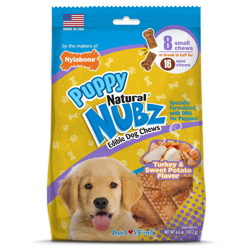 Nylabone Nubz Natural Dog Chew Treats for Puppies, Long Lasting Dog Chew Bones Made in USA, Puppy Training Treats, Turkey & Sweet Potato Flavor, for Small Dogs Up to 25 lbs. (8 Count)