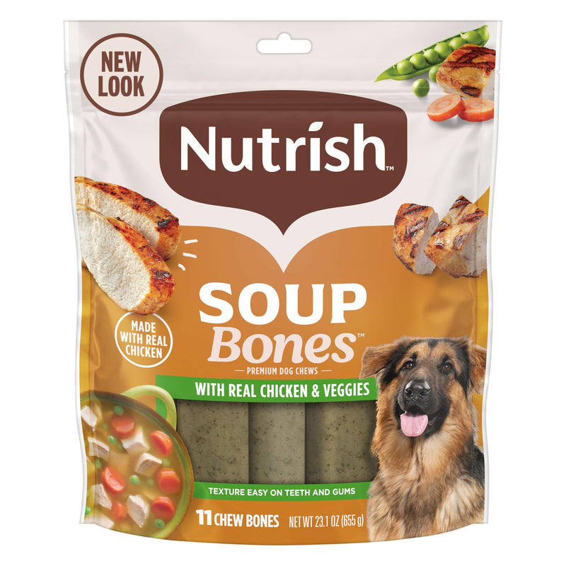 Nutrish Soup Bones Premium Dog Chews with Real Chicken and Veggies, Soft Texture Dog Treats, 11 Chews, Packaging May Vary (Rachael Ray)
