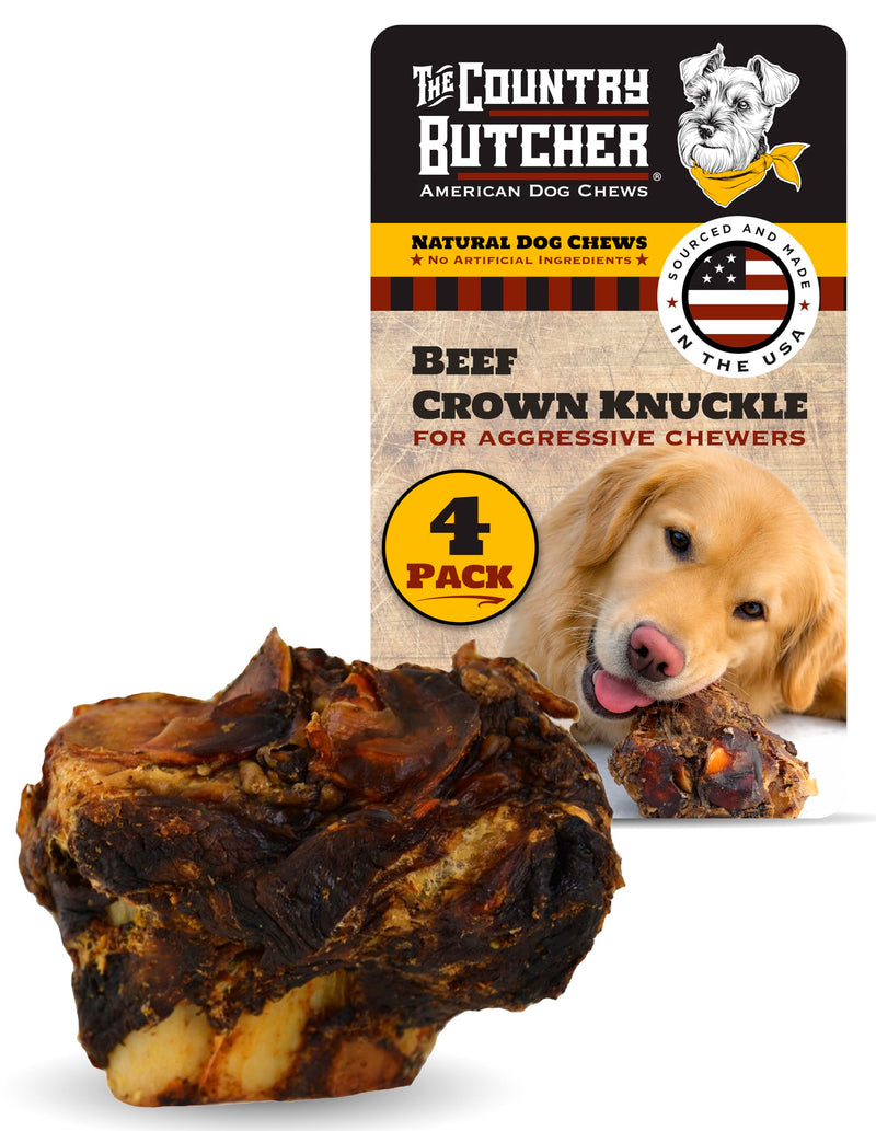 THE COUNTRY BUTCHER Crown Knuckles - Meaty Beef Dog Bones, Natural Long-Lasting Chews for Medium & Large Dogs, Aggressive Chewers, Healthy Chew Toy, Bones for Big & Giant Breeds, 4 Count