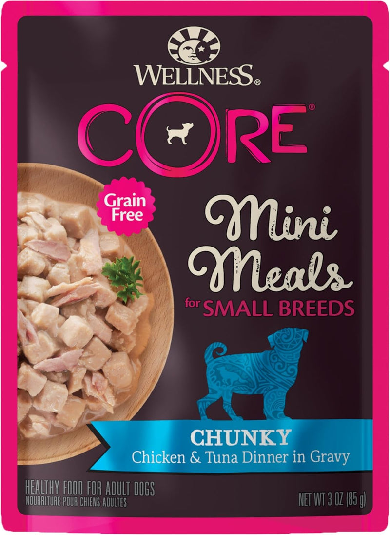 Wellness CORE Small Breed Mini Meals Chunky in Gravy Adult Wet Dog Food, Grain Free, Natural, Chicken and Tuna Dinner Re