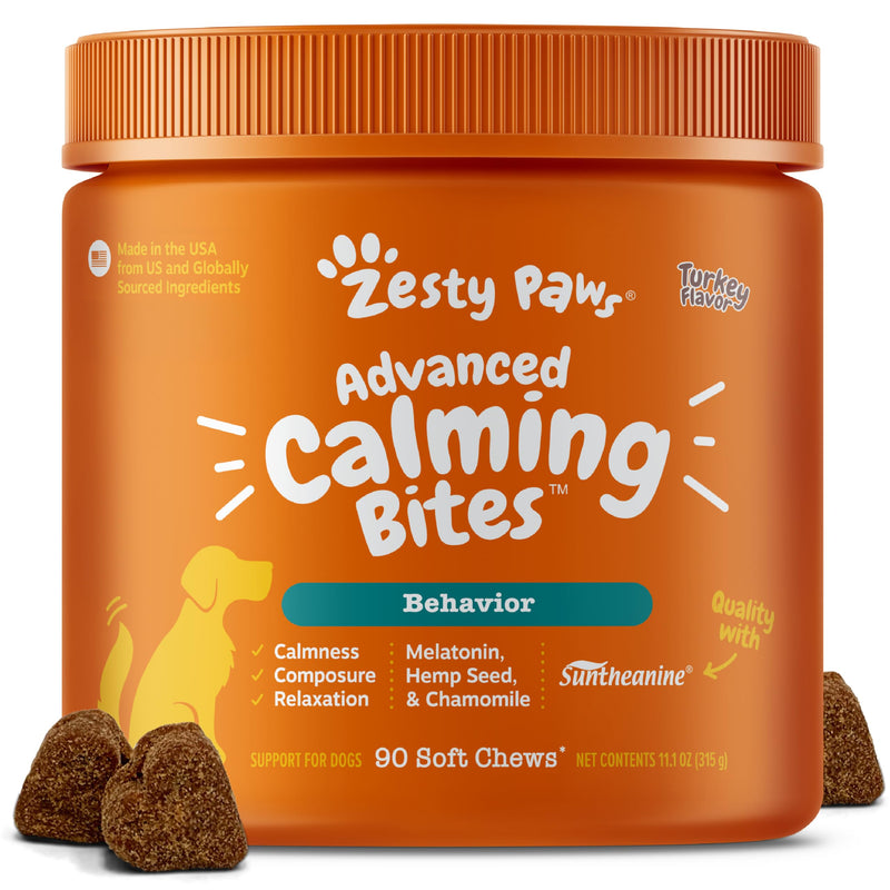 Zesty Paws Advanced Calming Soft Chews for Dogs - Composure & Relaxation for Everyday Stress & Separation + Thunderstorms - with Melatonin, Ashwagandha & L-Theanine - 90 Count