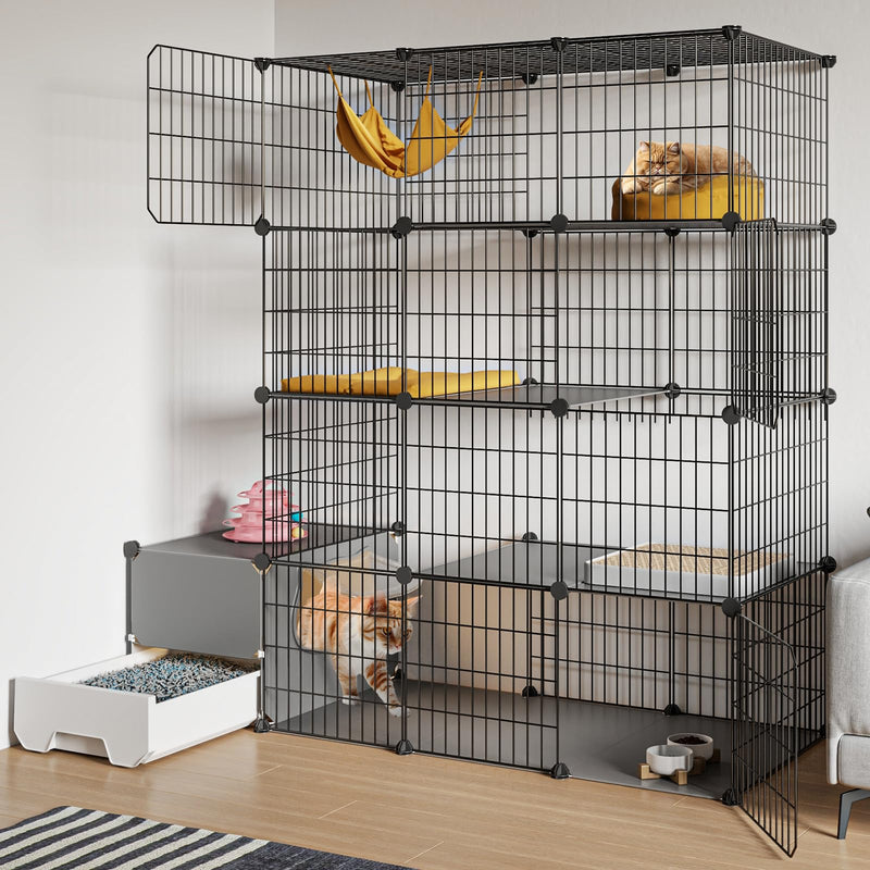 Oneluck Cat Cage with Litter Box,4-Tier DIY Enclosures Large Playpen Detachable Metal Wire Kennel Indoor Crate Large Exercise Place Ideal for 1-2 Cats (41.3
