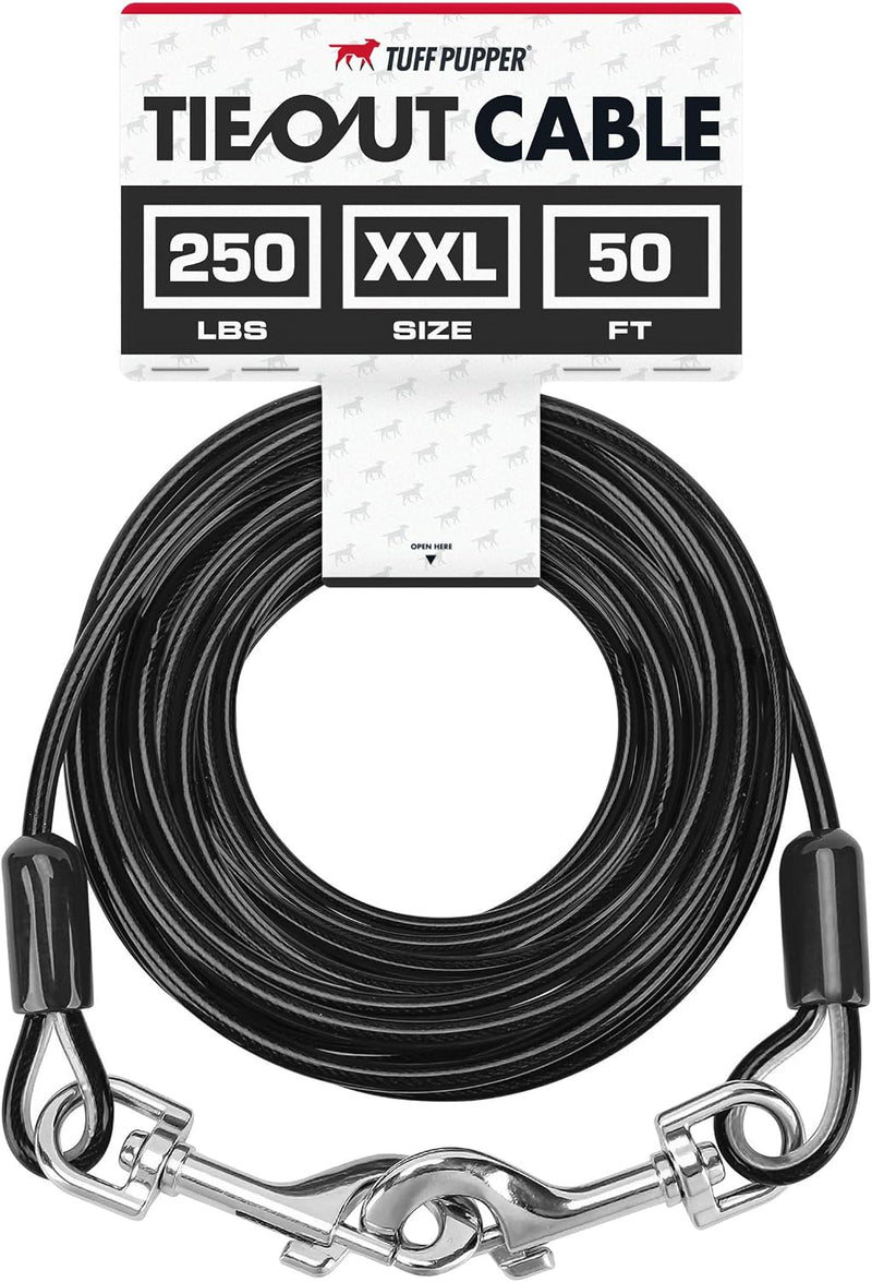 Tuff Pupper Dog Tie Out Cable, 50 ft Heavy Duty Lead for up to 250 lb Dogs