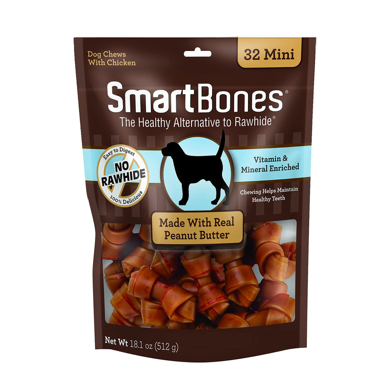 SmartBones Mini Bones With Real Peanut Butter, Rawhide-Free Chews For Dogs, 32 Count