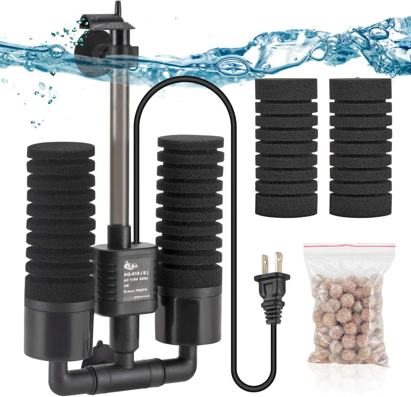 AQQA Electric Sponge Filter for Aquarium, 10-40 Gallon Fish Tank Filter, 3W
