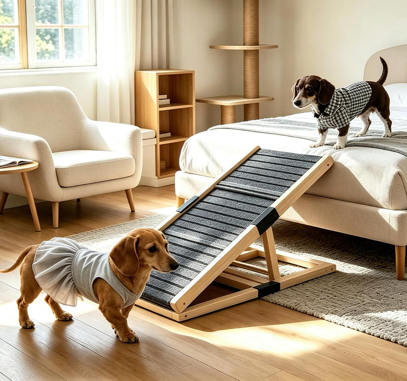 Wooden Dog Ramp for Couch, Foldable Pet Ramp for Small Dogs, 27.6