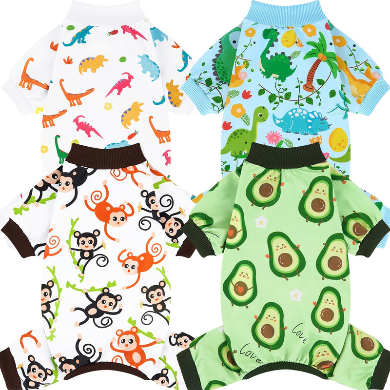 XPUDAC 4 Pack Dog Pajamas Soft Strechy Summer Doggie Clothes for Small Medium Dogs Boy Girl Dog Onesie Puppy Pjs Cat Apparel-Small
