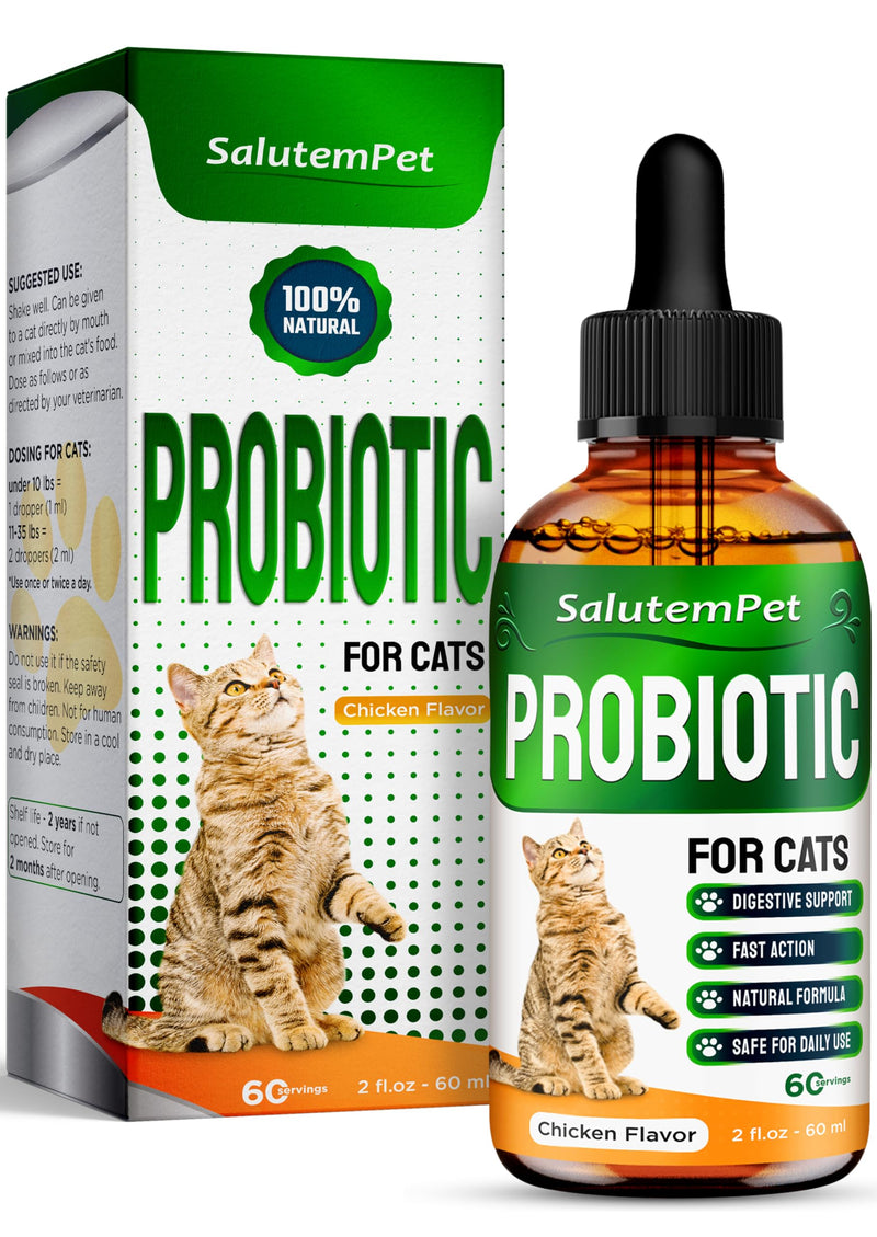 Probiotics for Cats for Digestive Support – Cat Probiotics for Indoor Cats Help with Colic, Upset Stomachs, Diarrhea, Gas, and Bloating – Prebiotics + Pleasant Chicken Flavor Inside – 2 Oz