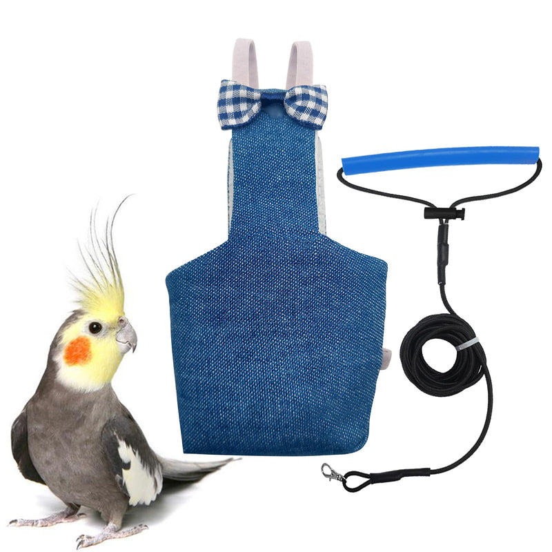 VANFAVORI Bird Diaper Harness Flight Suit Clothes with 80 Inch Flying Leash Rope for Parrots Conure Cockatiel Pet Birds Weight 80-105 Grams, M Size Denim, Including A Cotton Pad