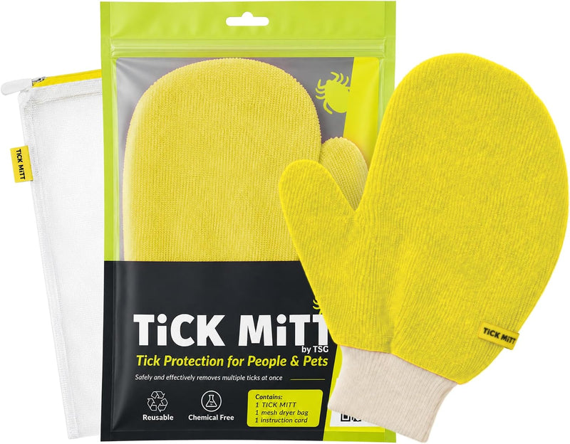 TiCK MiTT Yellow Tick Removal Glove for Humans & Pets - Safely Remove Ticks Effortlessly, Chemical-Free, Durable, Portab