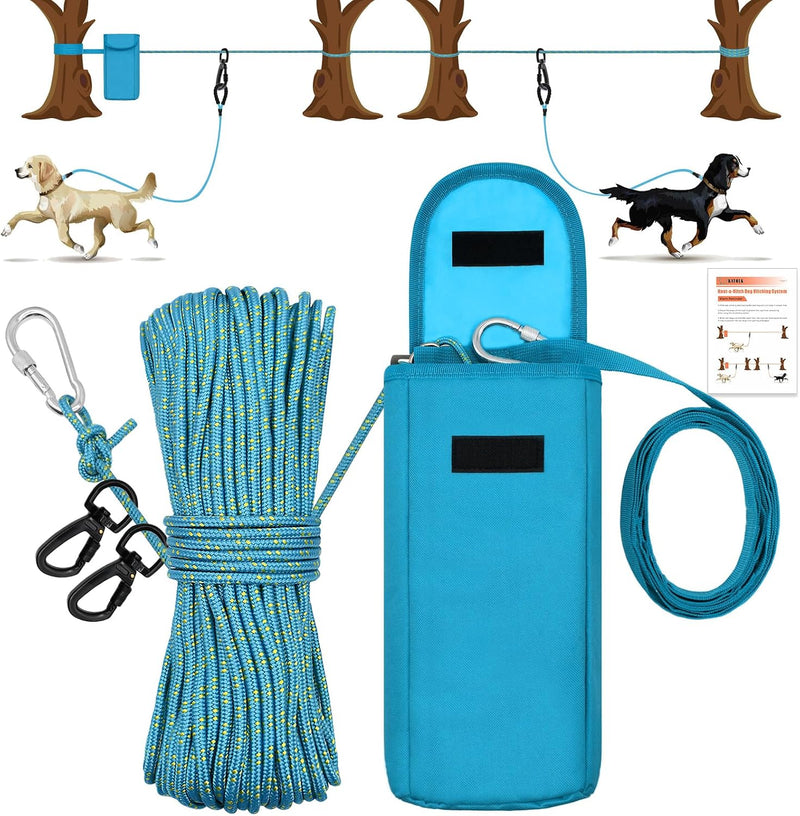 Upgraded Dog Tie Out Cable for Camping, 100FT Portable Trolley System for 2 Dogs, Knot-a-Hitch Dogs Hitching System up t