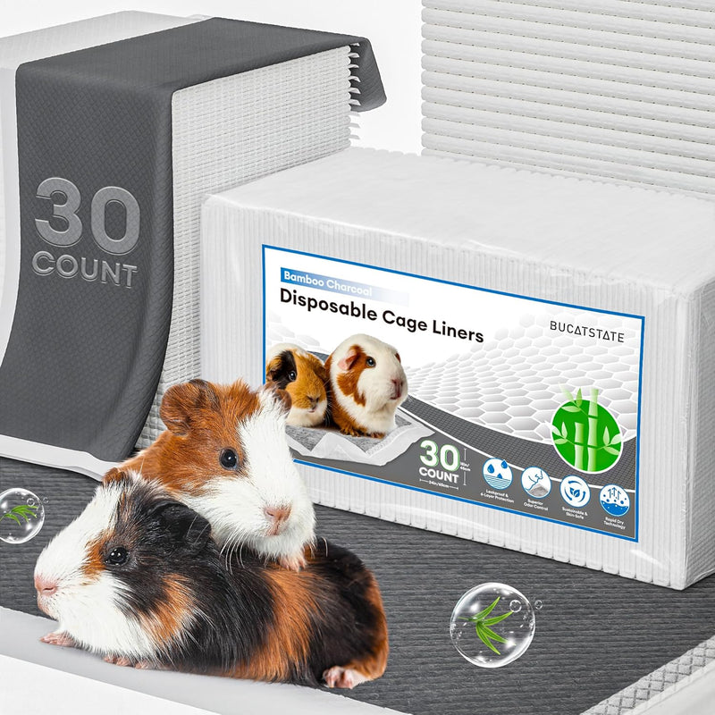 BUCATSTATE Disposable Guinea Pig Cage Liners 30 Count, Super Absorbent Guinea Pig Bedding, Bamboo Charcoal Odor Control