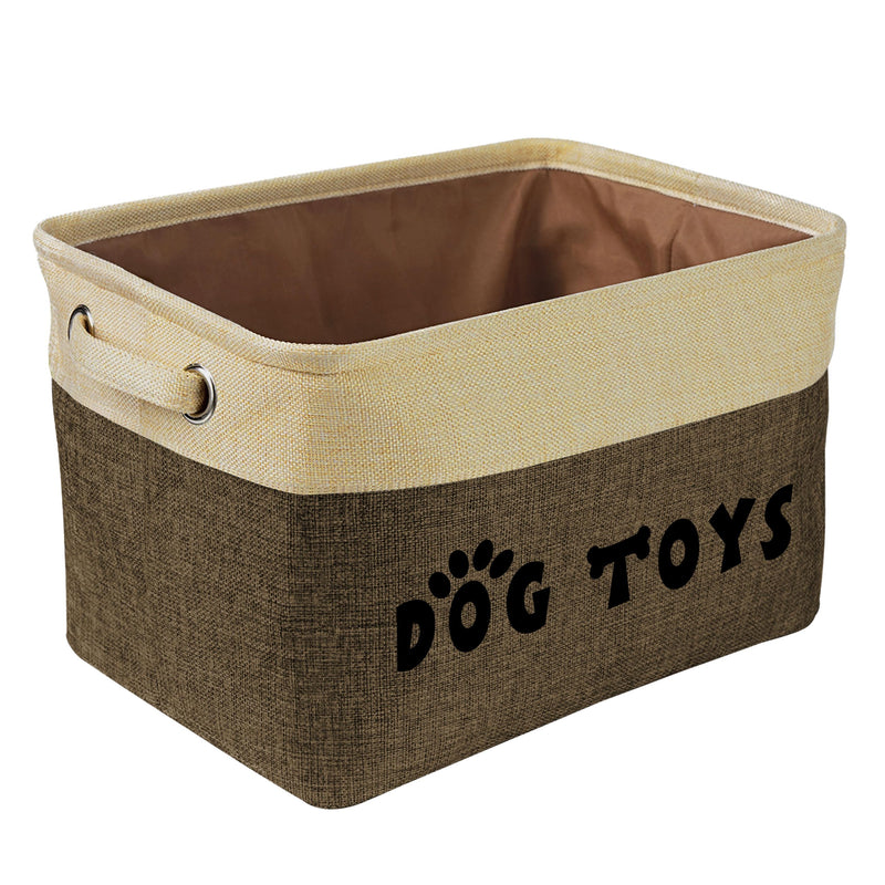 PET ARTIST Dog Toy Basket, Collapsible Dog Toy Bin Box with Comfortable Handles, Large Pet Toy Storage Basket Organizer for Accessories, Toys,Coat & Clothing,Blanket Leash (Brown, M:15