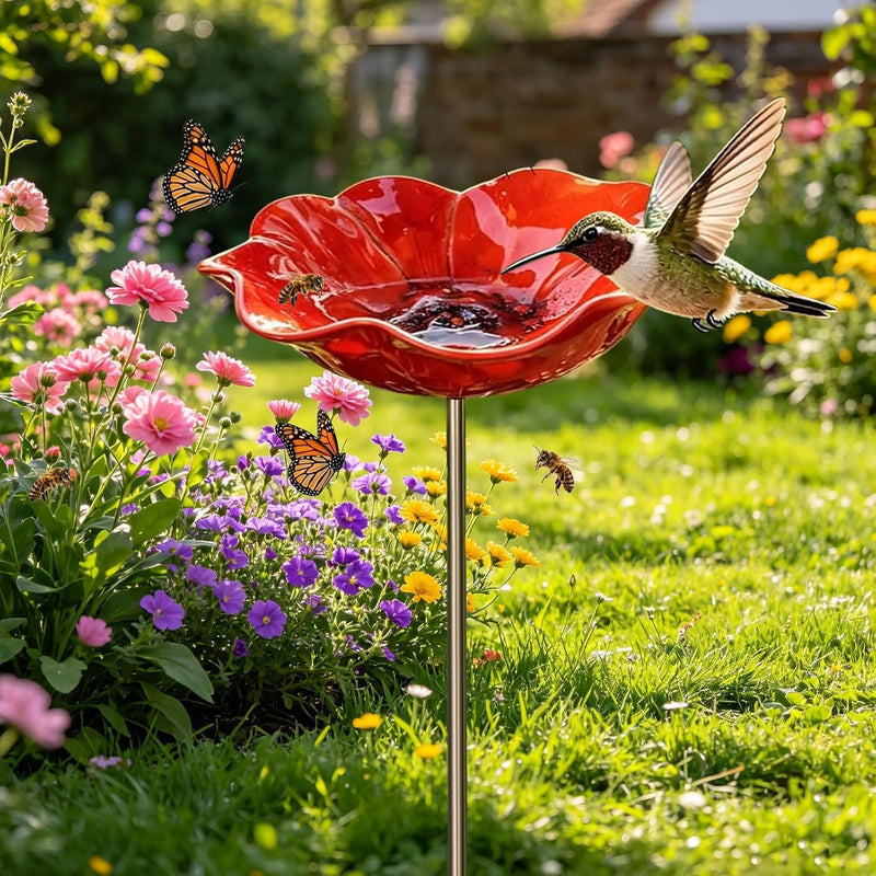 1 PC Metal Bird Bath with Flower Garden Stakes for Outdoor Yard Patio