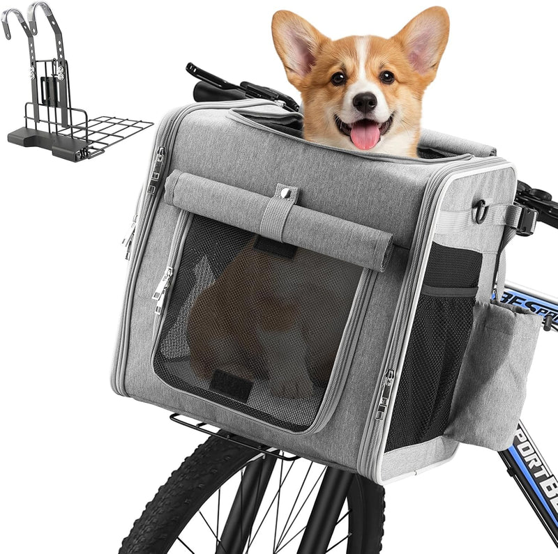 Xixter Dog Bike Basket Carrier – Secure Pet Bicycle Basket with Mesh, Safety Lanyard & Contains Metal Supports Reflectiv