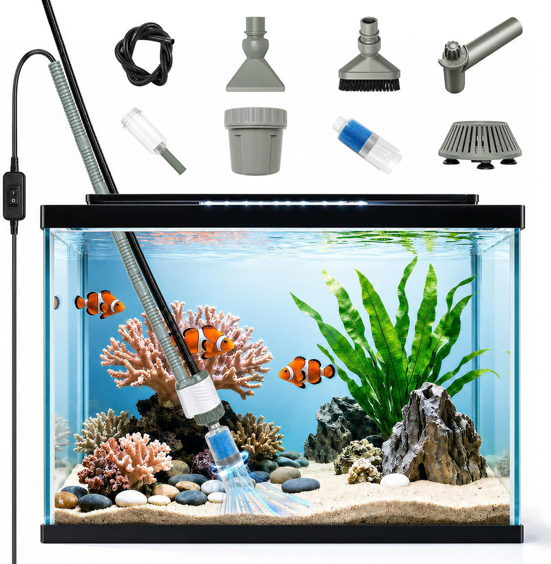 30W Aquarium Vacuum Gravel Cleaner, 6-in-1 Electric Fish Tank Siphon