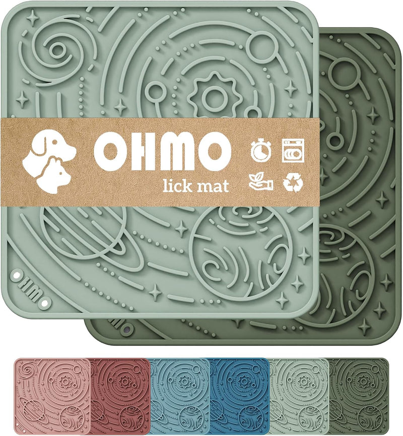 OHMO Lick Mat for Dogs&Cats, Space Pattern, Small, 2pcs, Camo&Sage Green