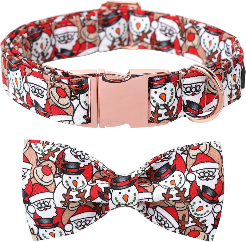 Lionet Paws Christmas Dog Bowtie Collar - Cute Cotton Adjustable Winter Dog Collar with Bowtie for Small Medium Large Do