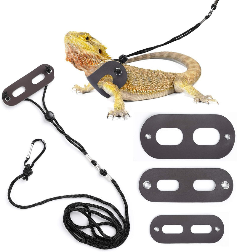 POLKASTORE Bearded Dragon Harness and Leash Adjustable(S,M,L, 3 Pack) - Soft Leather Reptile Lizard Leash for Amphibians