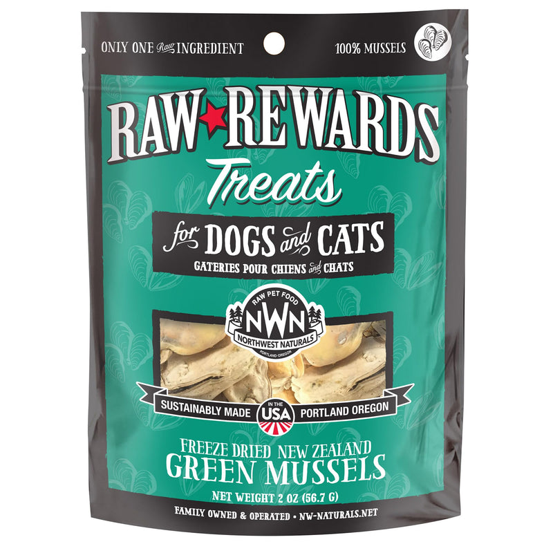 Northwest Naturals Raw Rewards Freeze-Dried Green Lipped Mussel Treats for Dogs and Cats - Bite Sized Pieces - Grain Free - 1 Ingredient - Healthy - Human Grade - All Natural - USA Made - 2 Oz
