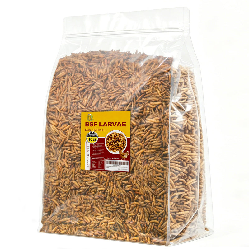 GOLDWORMS 10LB Dried Black Soldier Fly Larvae, 85X More Calcium Chicken Feed Than Mealworms, 100% Natural Non-GMO BSF, Treat for Chickens, Ducks, Laying Hens, Birds
