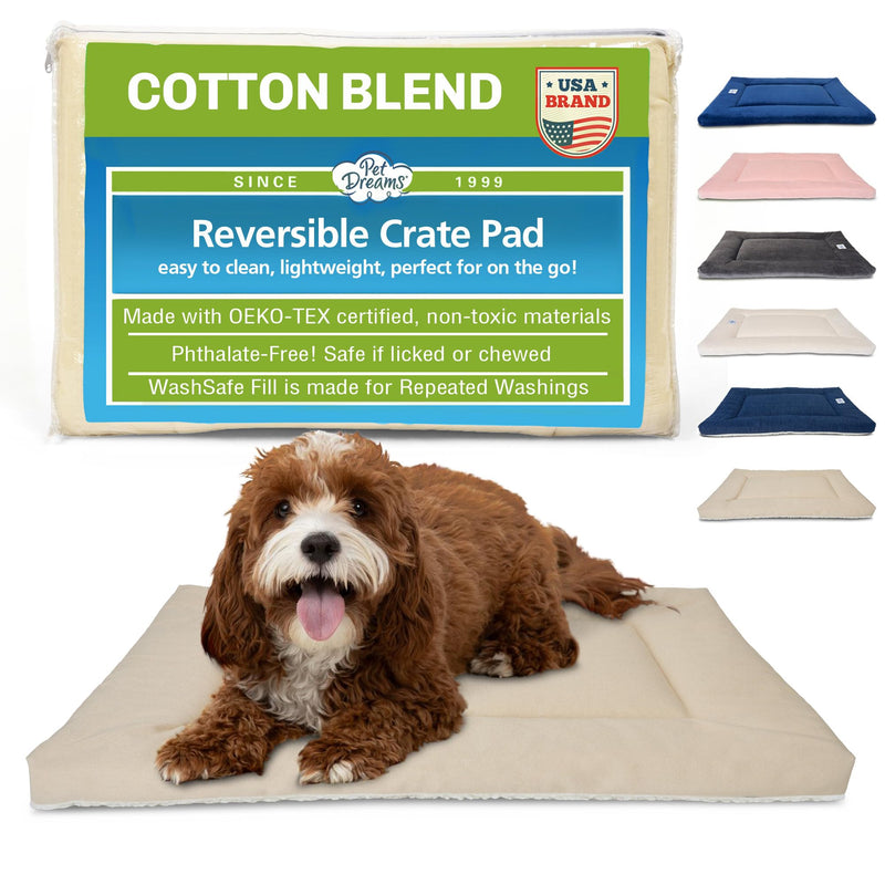 Pet Dreams Dog Crate Pad - Washable Kennel Mat, Crate Pads for Dog Cages, Non-Toxic, Flat Indoor Cat Bed, Fits iCrate 18, 24, 30, 36, 42, 48 Inches (Khaki, Small, 24
