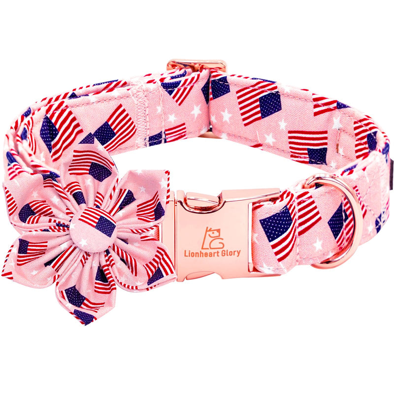 Lionheart glory American Flag Dog Collar 4 of July Dog Collars with Flower Independence Patriotic Dog Flower Collars Heavy Duty Adjustable Collar Flower for Medium Dogs Pet Gift