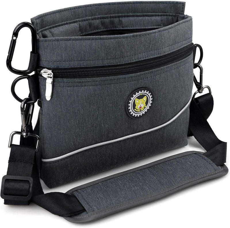 Viklluyr Dog Treat Pouch with Magnetic Closure, 2 Zip Pockets, Removable Inner Pocket, Padded Shoulder Strap, Perfect Fo