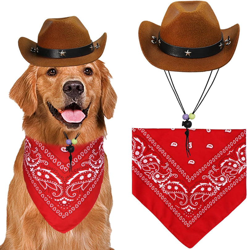 GOYOSWA Dog Halloween Costumes, Dog Cowboy Costume Halloween Dog Cowboy Hat Halloween Dog Bandana Scarf Funny Dog Hallow