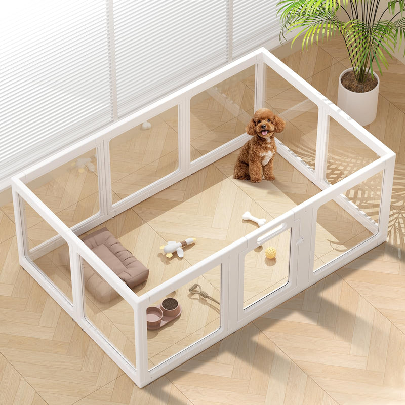 ClimbHope Clear Acrylic Dog Playpen Indoor, Puppy Cat Small Pet Play Pen, Pet Cat Playpen for Rabbits, Dog Fence Crate Kennel Whelping Cage (24