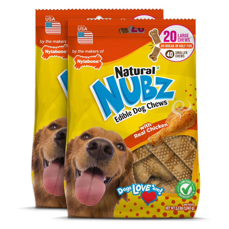 Nylabone Nubz Natural Dog Chew Treats for Large Dogs, Long Lasting Dog Chew Bones Made in the USA, Chicken Flavor Breath Freshener Dental Chews, Large Dog Bones For Dogs Over 30 lbs. (40 Count)