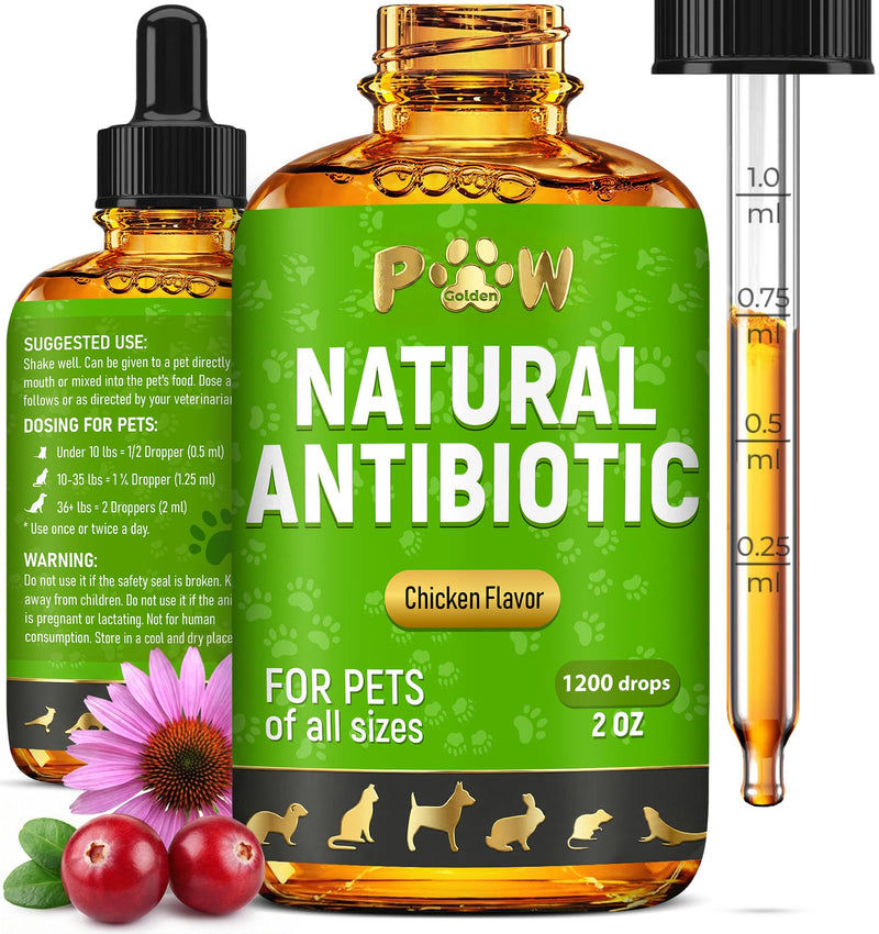 Herbal Pet Antibiotics for Rabbits, Reptiles, Turtles, Guinea Pigs, Fish – Chicken Antibiotics in Liquid for All Birds (Duck, Turkey, Goose) – For UTIs, Allergies, Runny Nose & Digestion – 2-oz Bottle
