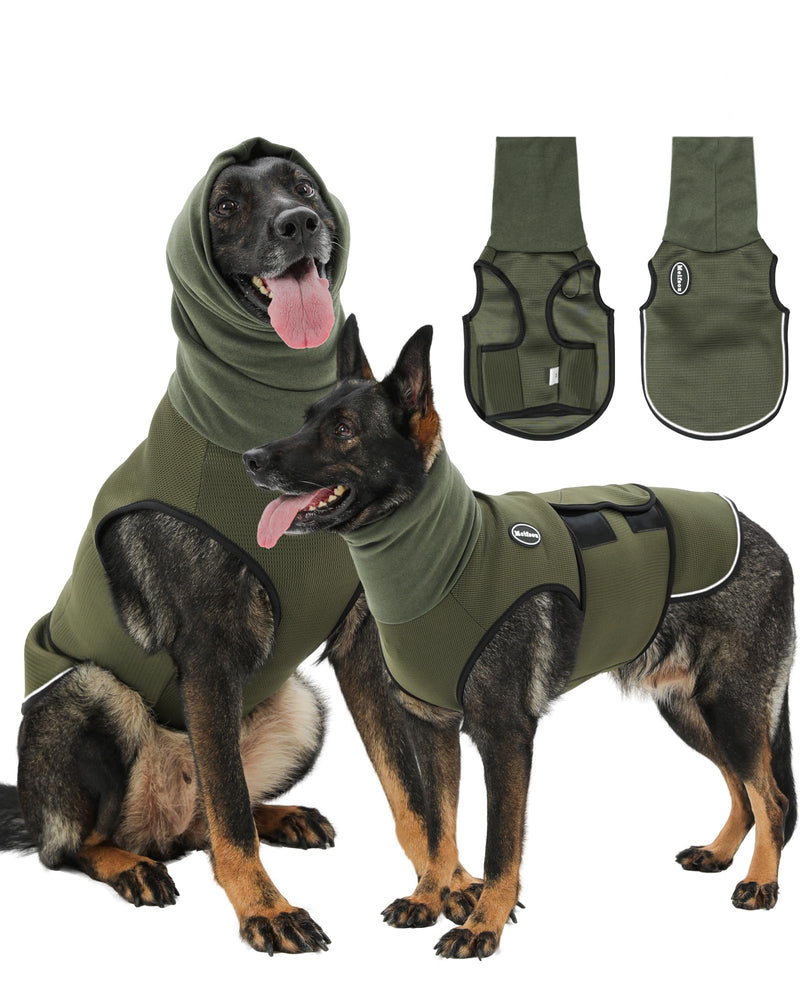 Meifsou Dog Anxiety Vest with Hood, Skin-Friendly Thunder Jacket for Dogs, All-in-One Dog Calming Shirt with Hood for Thunder, Fireworks, Separation - Keep Pet Calm Without Medicine, Army Green, 3XL