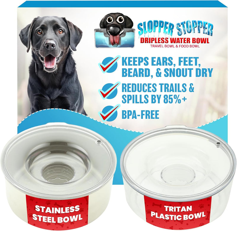 Slopper Stopper Tritan Plastic Dripless Water Bowl with Lid – Holds 1.25Qt, Reduces Spills & Trails Up to 85%+, Water Bo