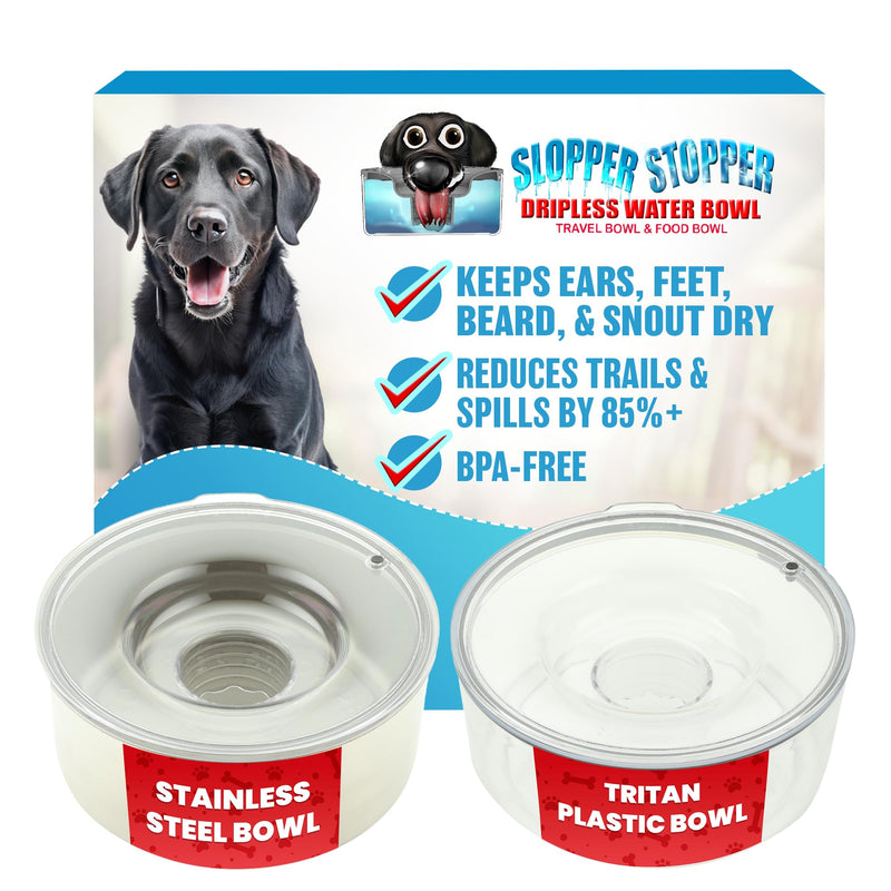 Slopper Stopper Tritan Plastic Dripless Water Bowl with Lid – Holds 1 Gal, Reduces Spills & Trails Up to 85%+, Water Bowl for Large Breed Dogs (51-85 lbs), The Original Slobber Stopper